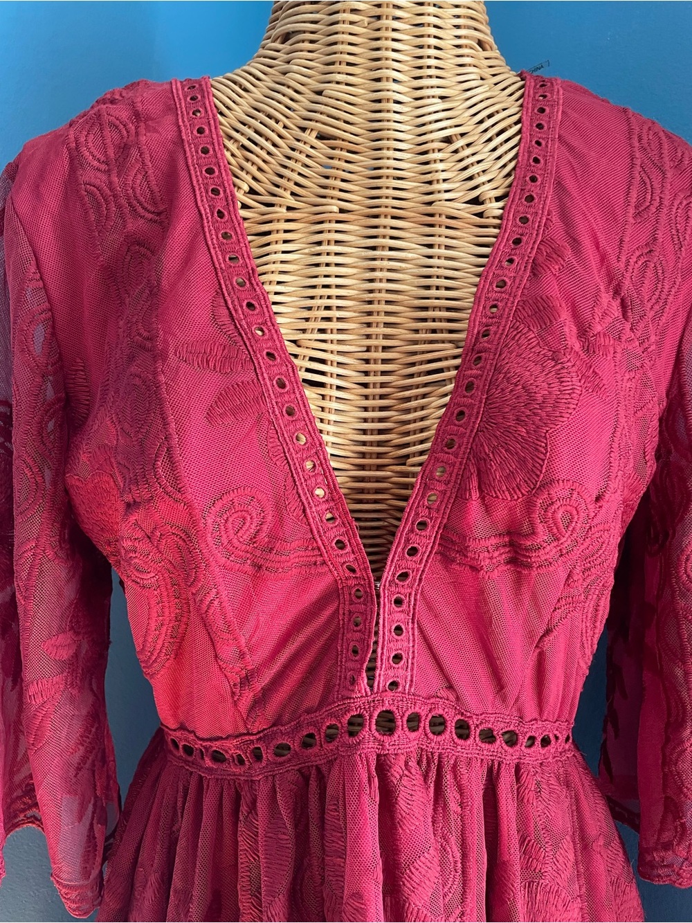 NWT Southern Fried Chics Red Lace Plunge Dress Boho Flirty Fit Flare Small